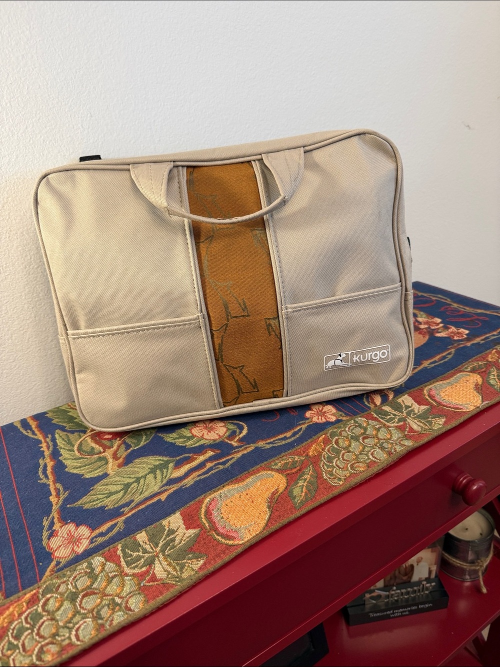 Kurgo Beige Laptop Bag with Tan Center Panel